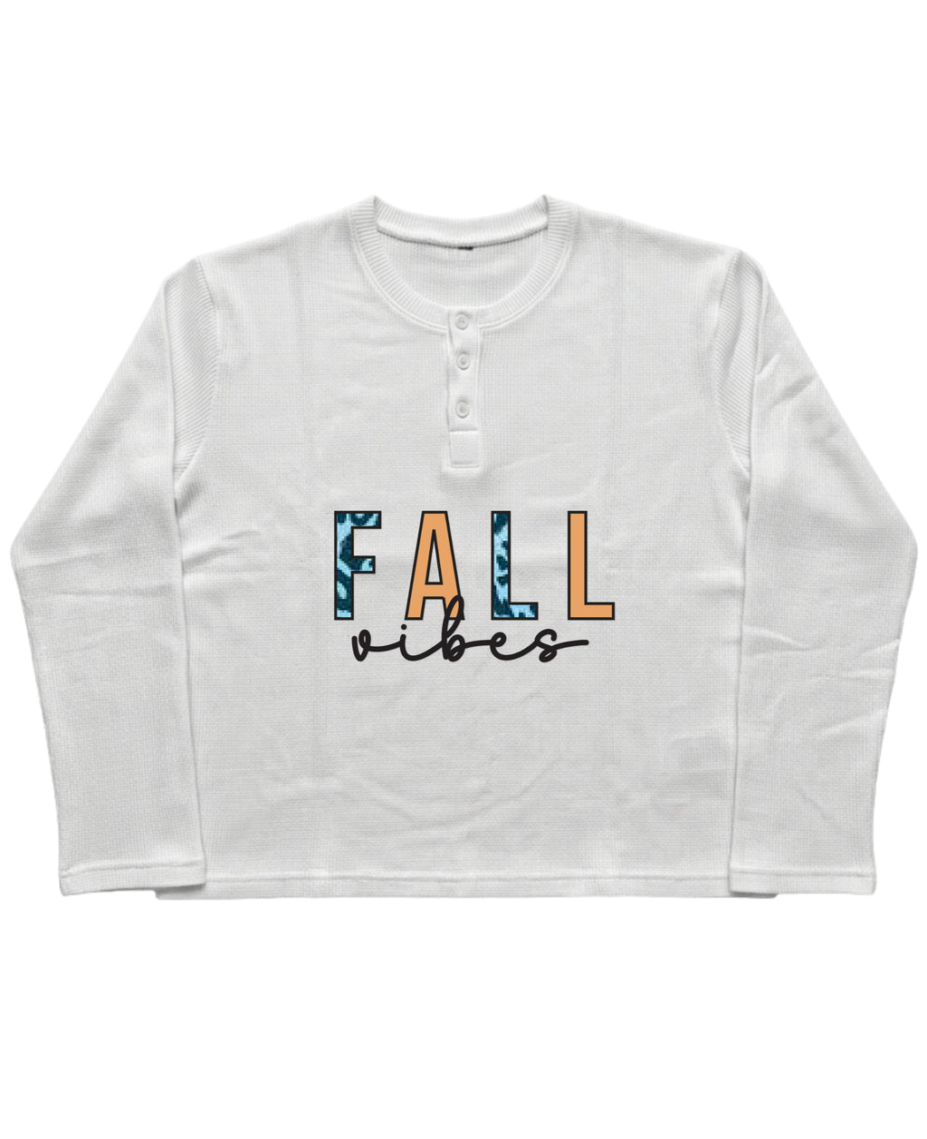 White Henley waffle knit Front Design