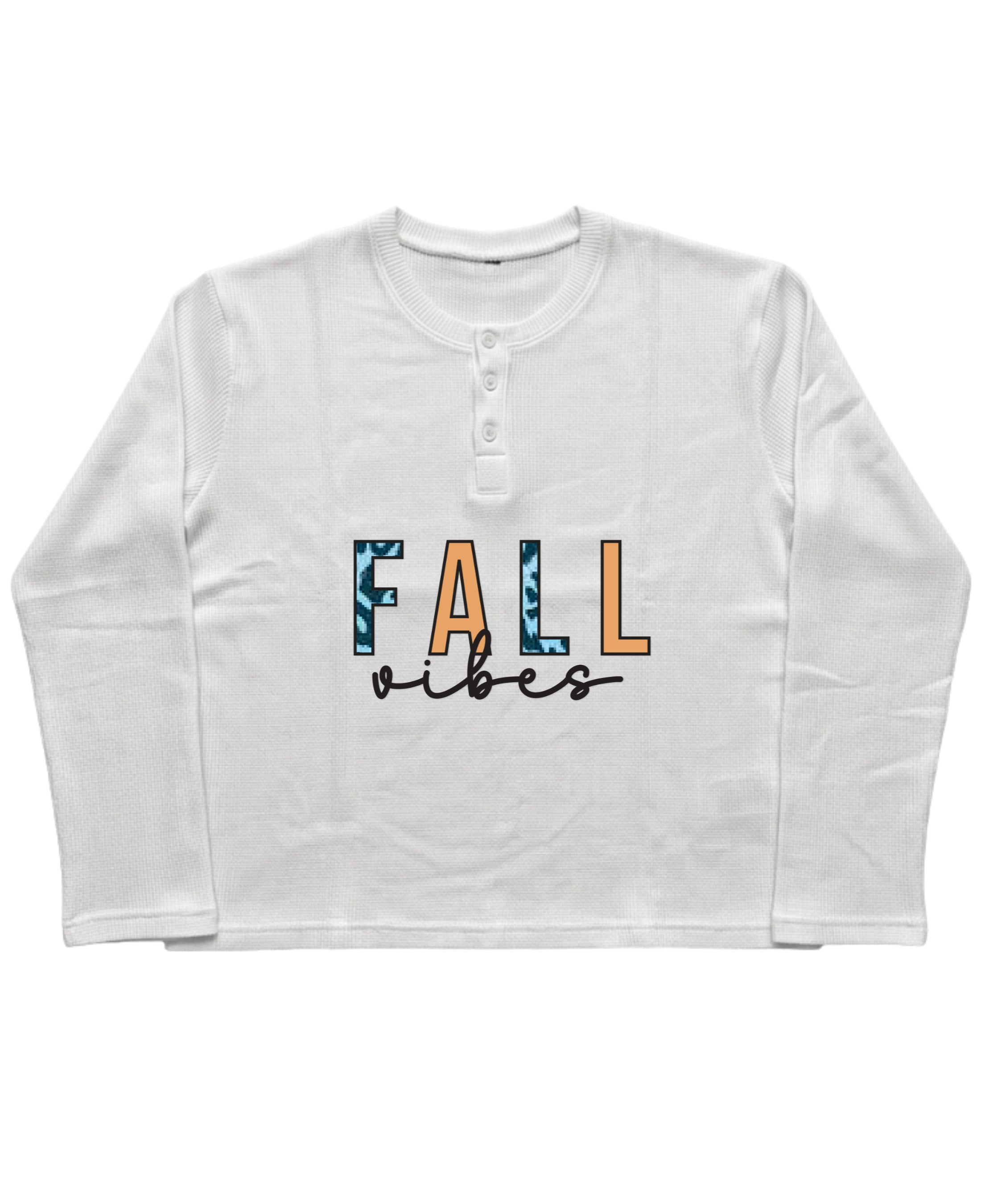 White Henley waffle knit Front Design