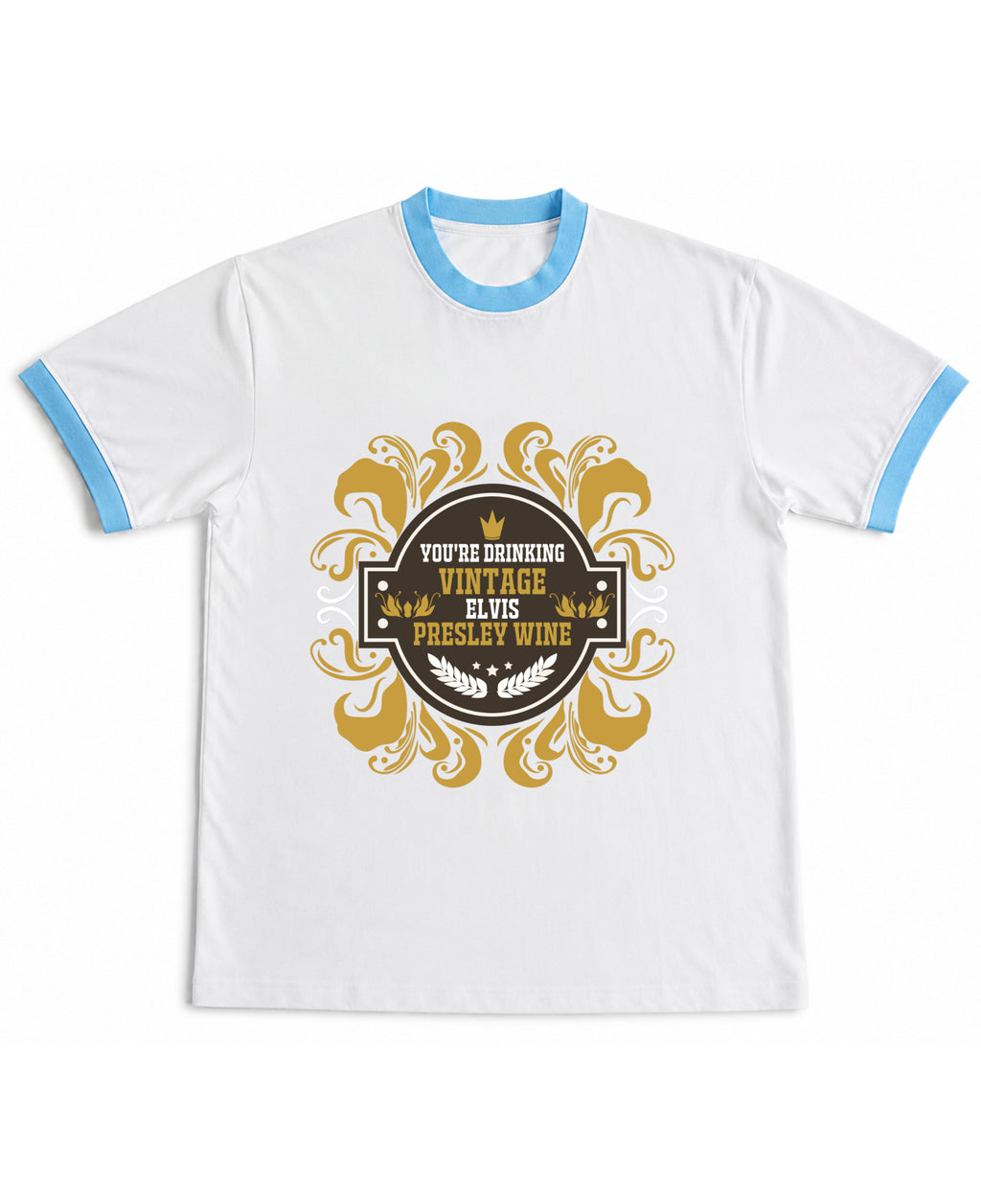 White & Sky Blue Ringer tee Front Design
