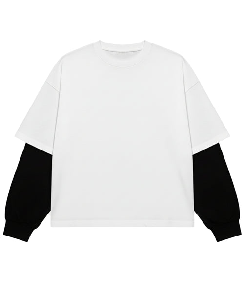 White With Black Sleeve Oversized Tee Front Design