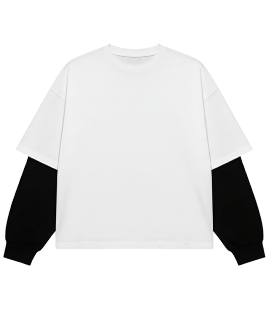 White With Black Sleeve Oversized Tee Front Design